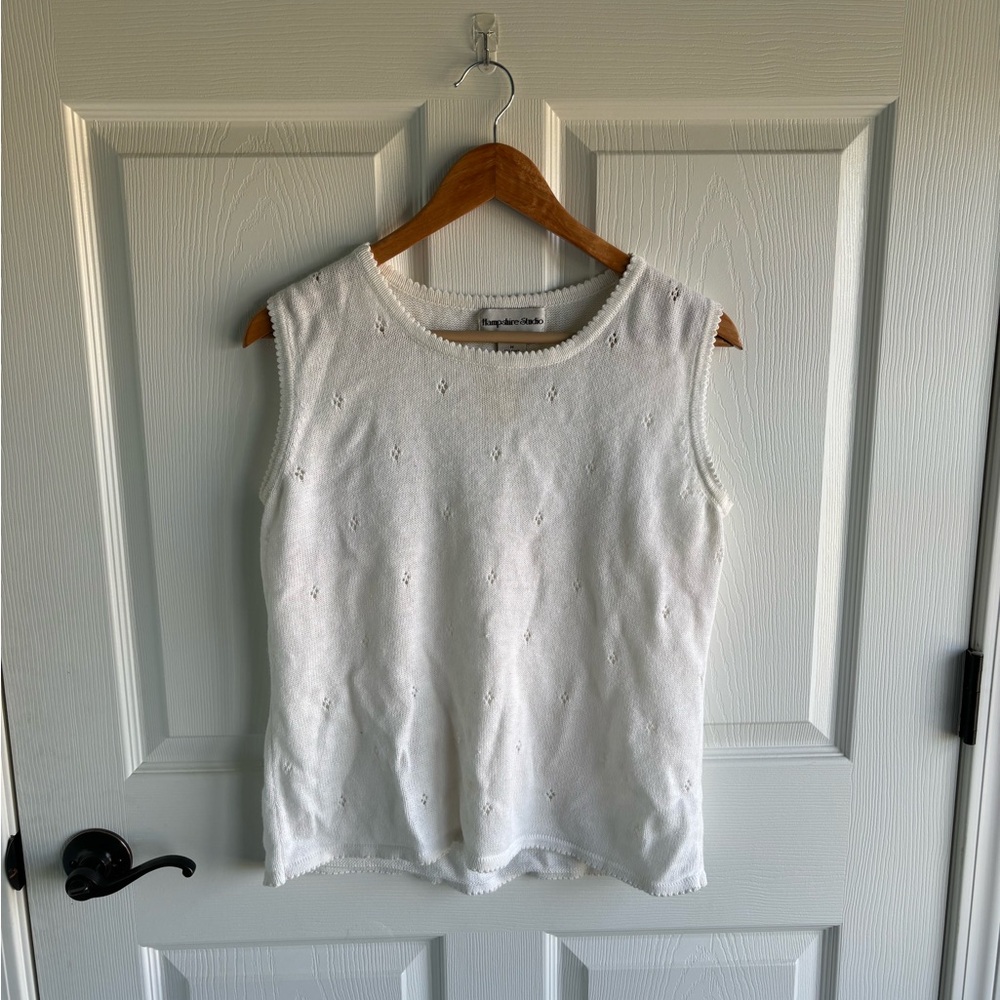 Vintage Knit Crochet Style Sleeveless White Top Hampshire Studios EUC